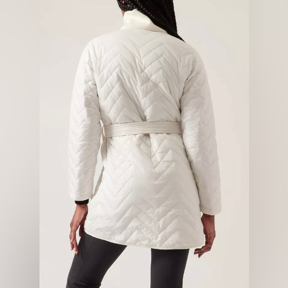 NWOT, Athleta Quilted w/ Belt "Mendocino Coat" in Magnolia White, Sz Medium TALL - Picture 9 of 14